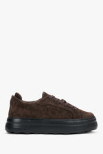 Women's Dark Brown Chunky Sole Sneakers made of Genuine Italian Premium Velour Estro ER00120799.