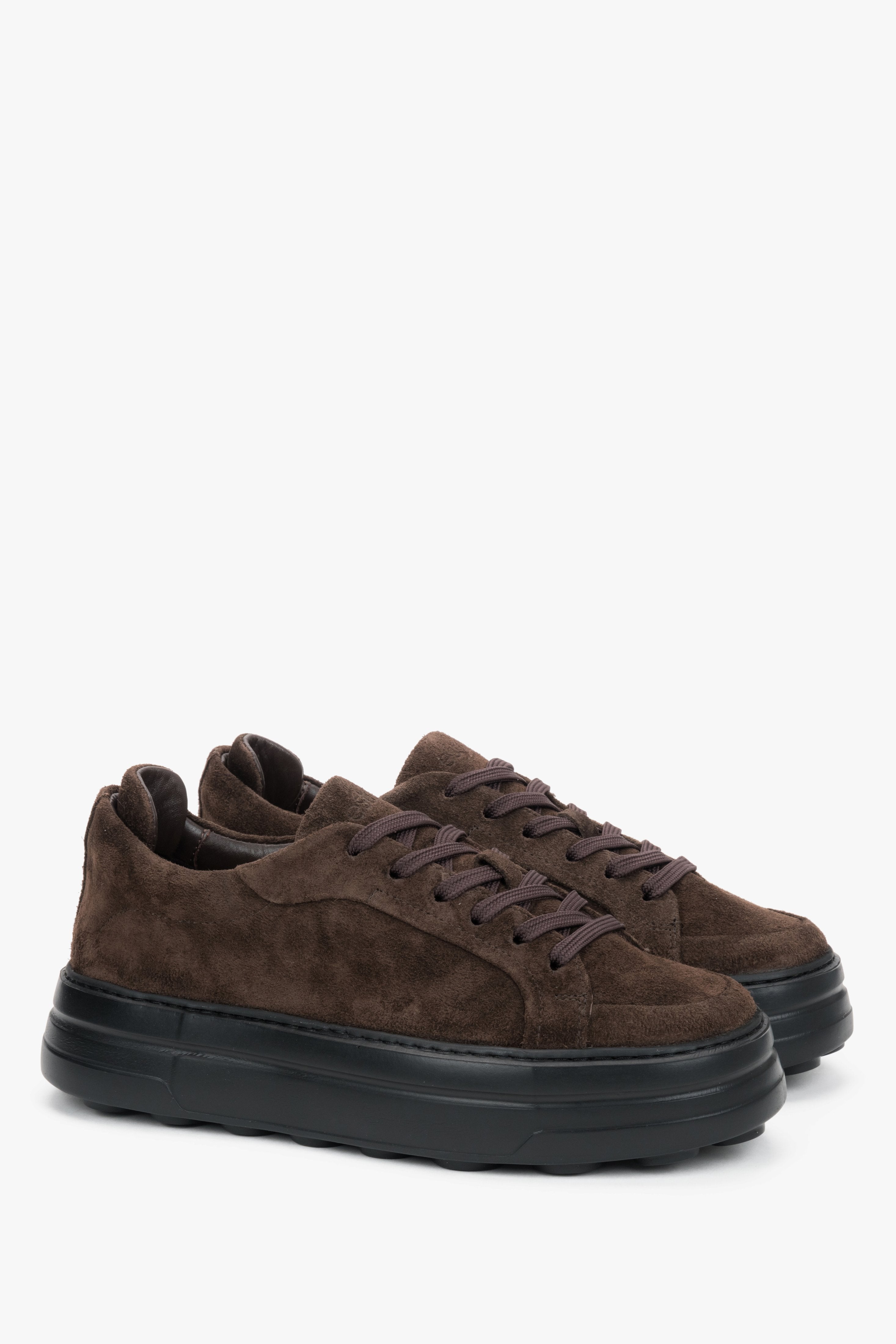 Estro - women's dark brown genuine Italian premium velour chunky sole sneakers.