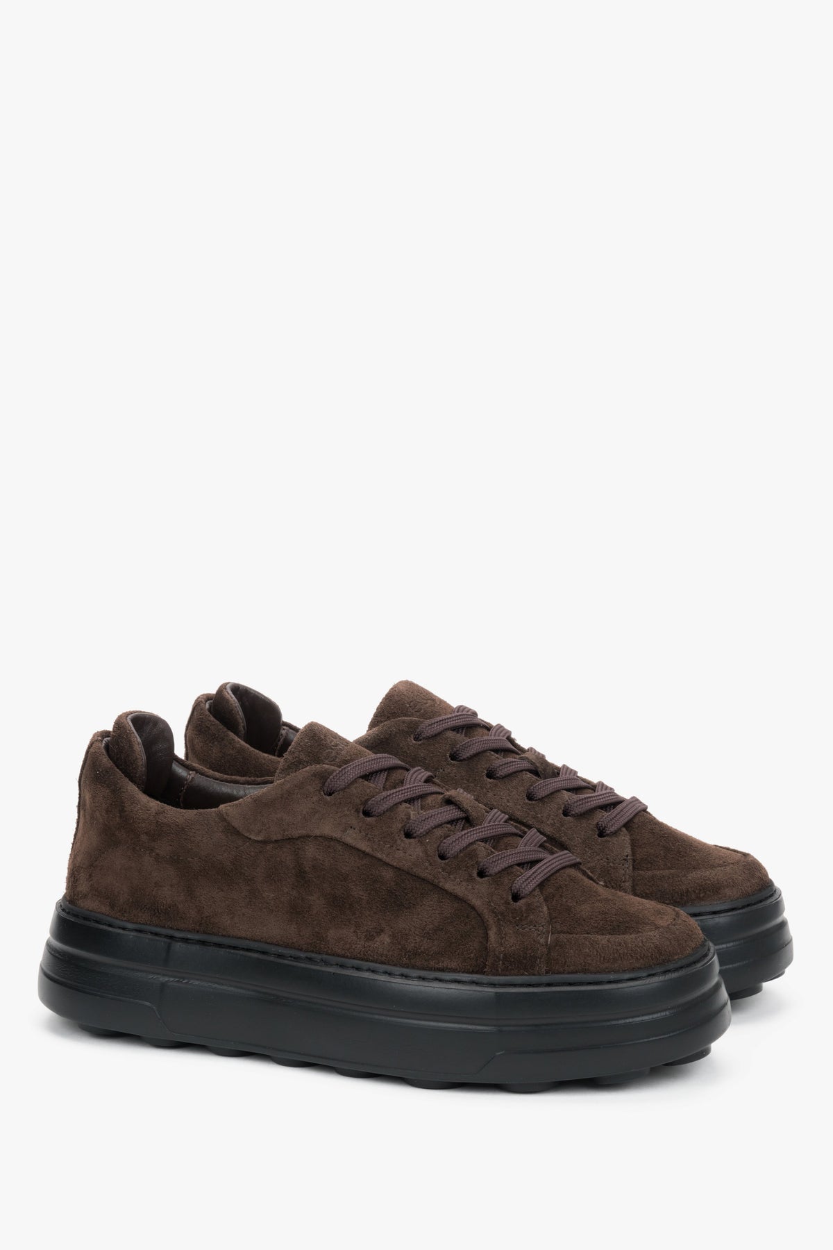 Estro - women's dark brown genuine Italian premium velour chunky sole sneakers.