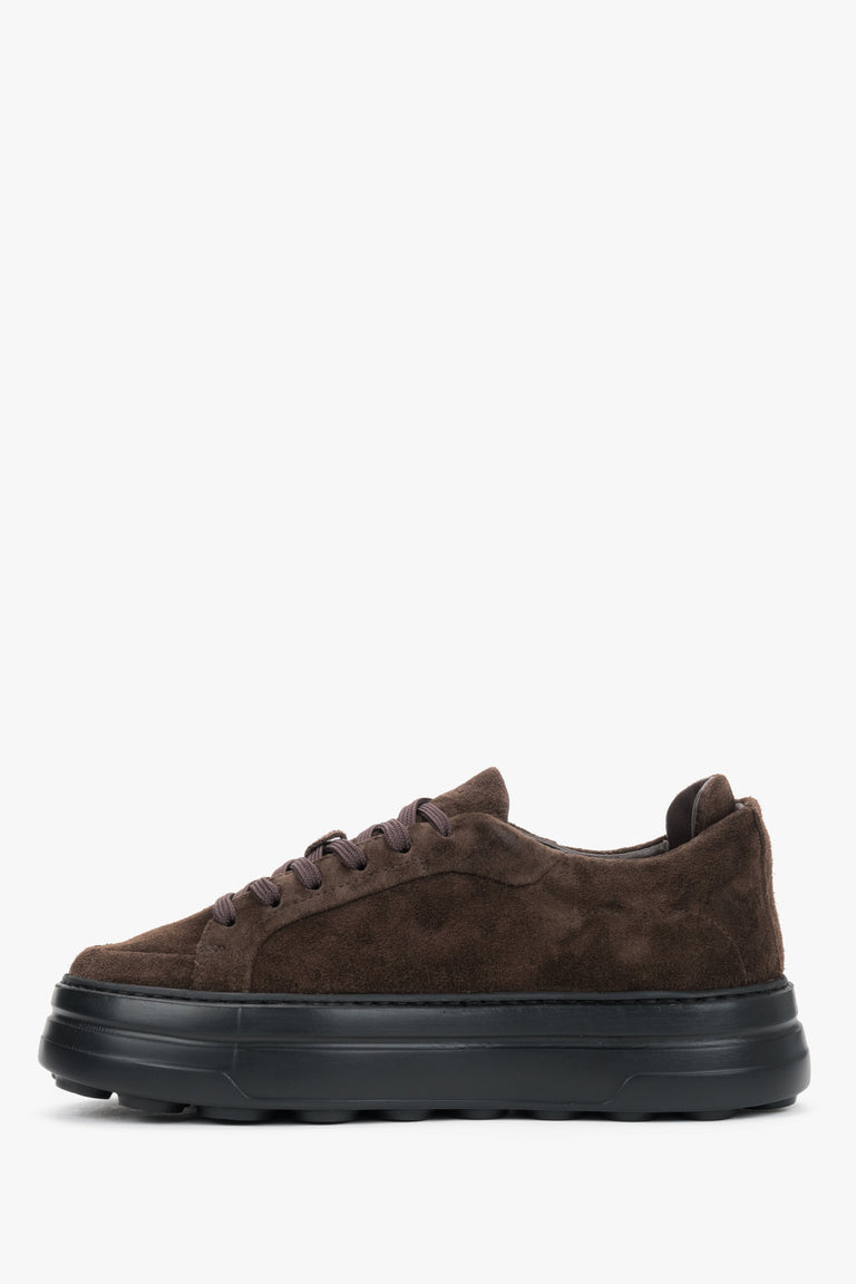 Women's dark brown Italian premium velour sneakers with chunky sole Estro.