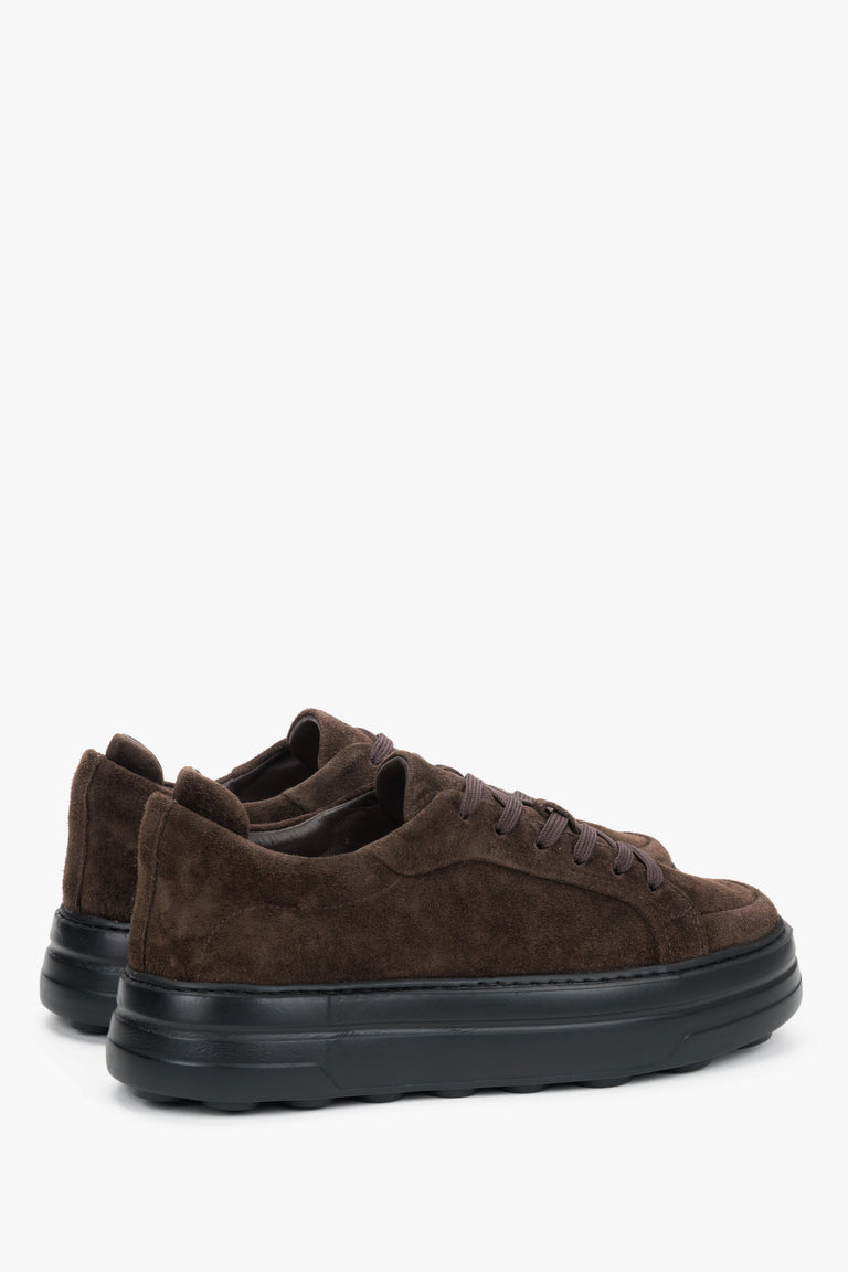 Women's dark brown velour sneakers Estro - side view showing chunky sole profile.