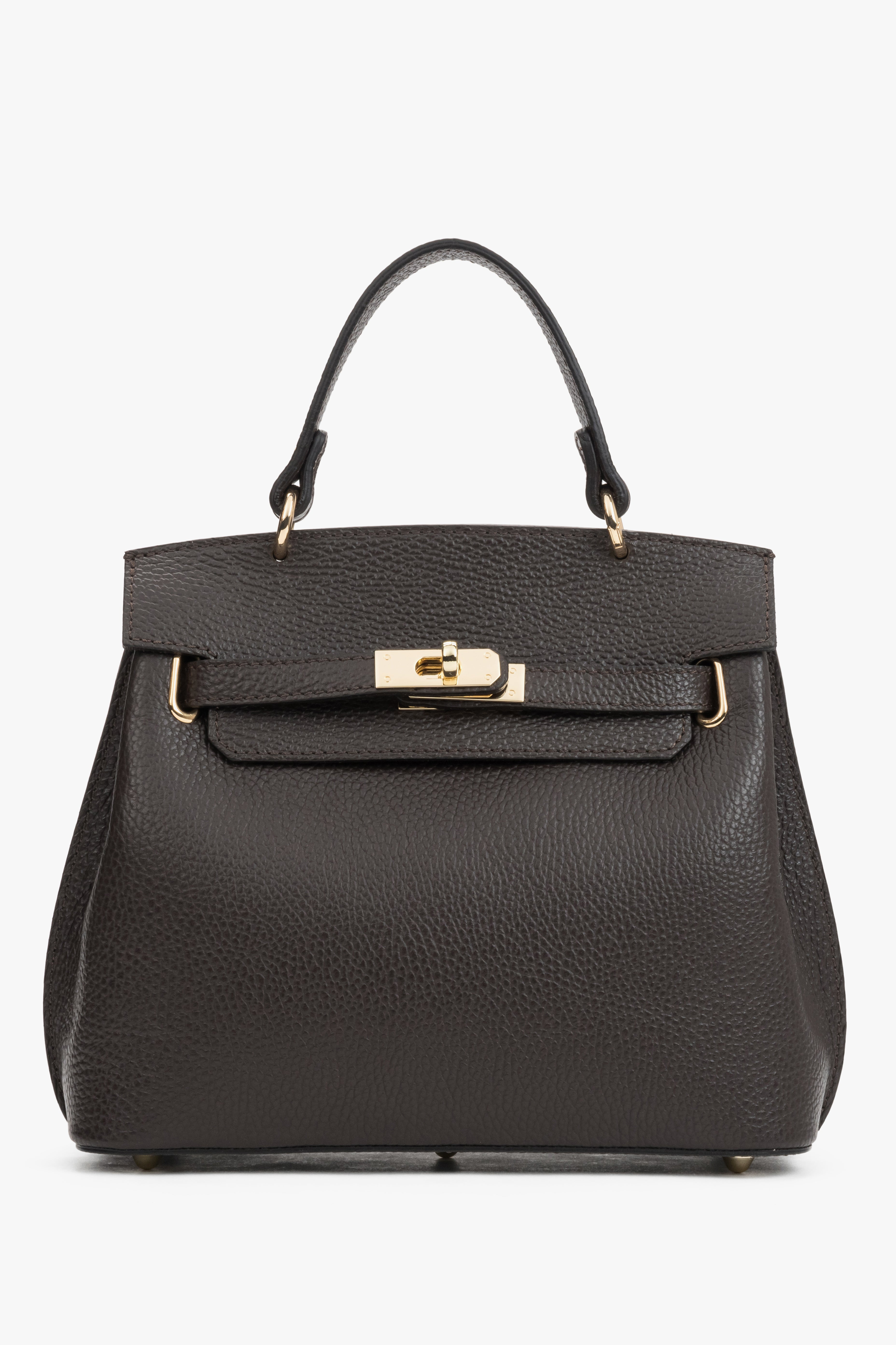 Women's Dark Brown Italian Textured Genuine Leather Satchel Bag Estro ER00120422.