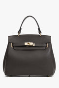 Women's Dark Brown Italian Textured Genuine Leather Satchel Bag Estro ER00120422.