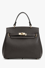 Women's Dark Brown Italian Textured Genuine Leather Satchel Bag Estro ER00120422.