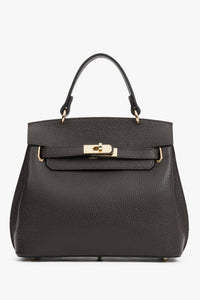 Women's Dark Brown Italian Textured Genuine Leather Satchel Bag Estro ER00120422.