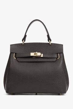Women's Dark Brown Italian Textured Genuine Leather Satchel Bag Estro ER00120422.