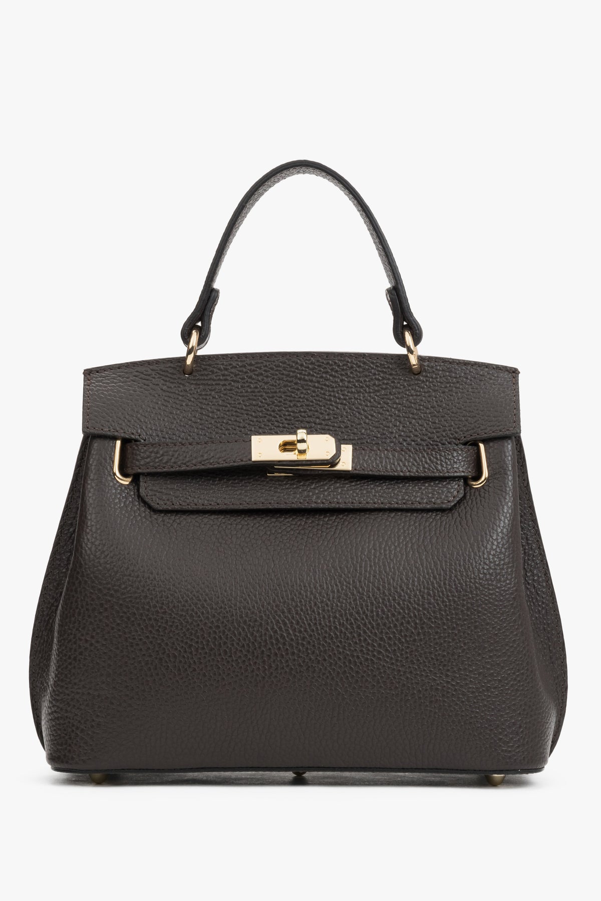Women's Dark Brown Italian Textured Genuine Leather Satchel Bag Estro ER00120422.