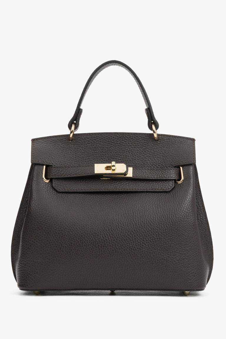Women's Dark Brown Italian Textured Genuine Leather Satchel Bag Estro ER00120422.