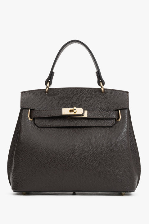 Women's Dark Brown Italian Textured Genuine Leather Satchel Bag Estro ER00120422.