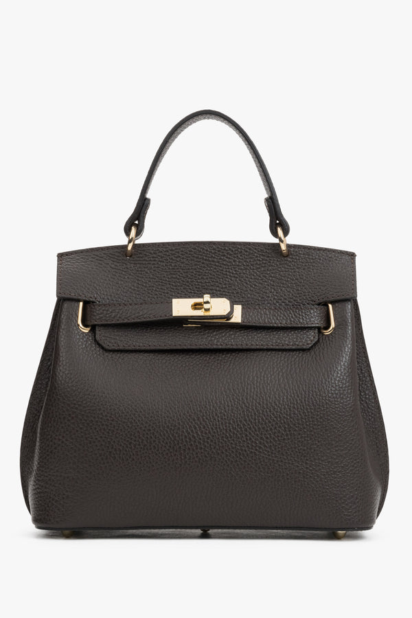 Women's Dark Brown Italian Textured Genuine Leather Satchel Bag Estro ER00120422.