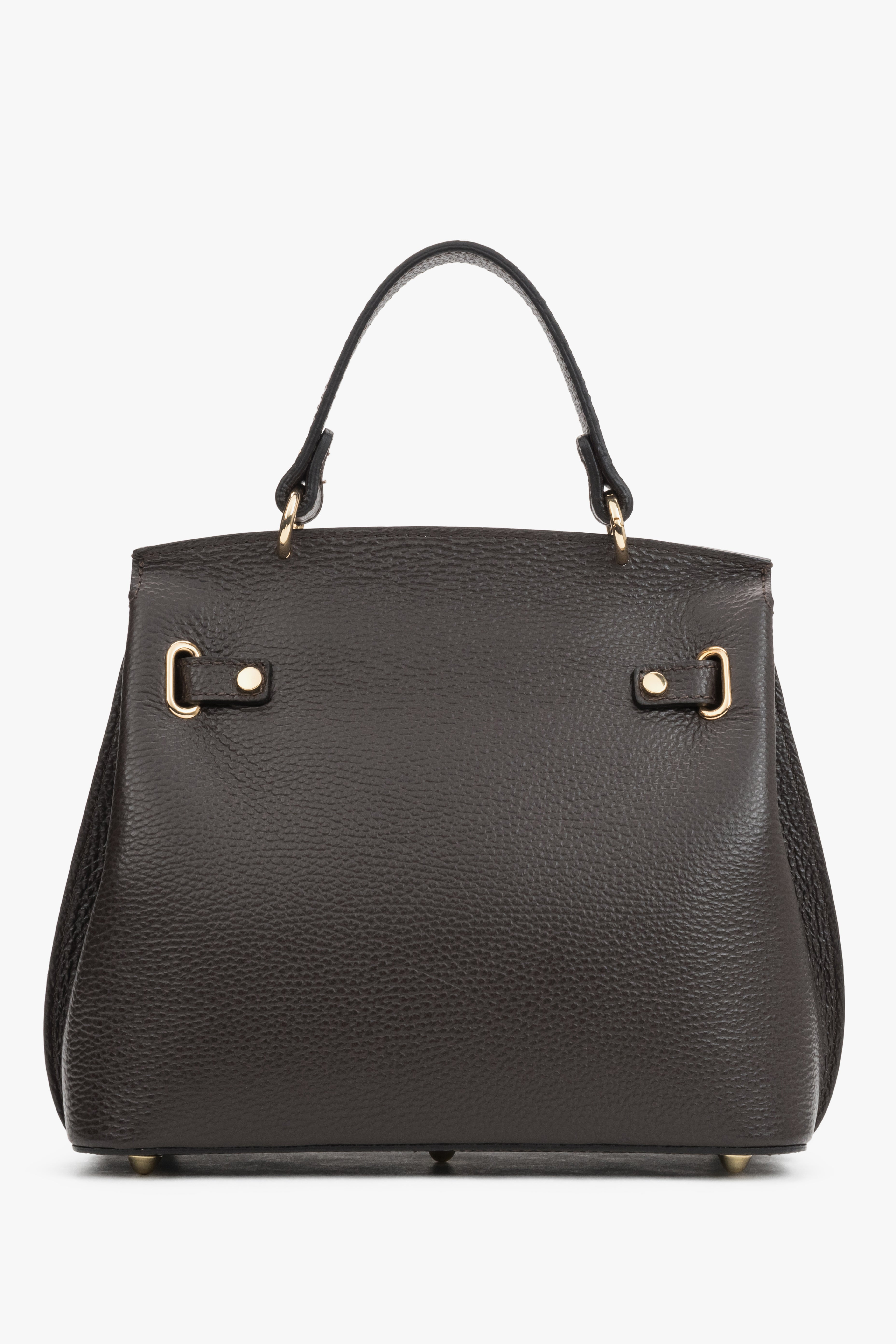Women’s dark brown Italian premium textured genuine leather satchel bag Estro.
