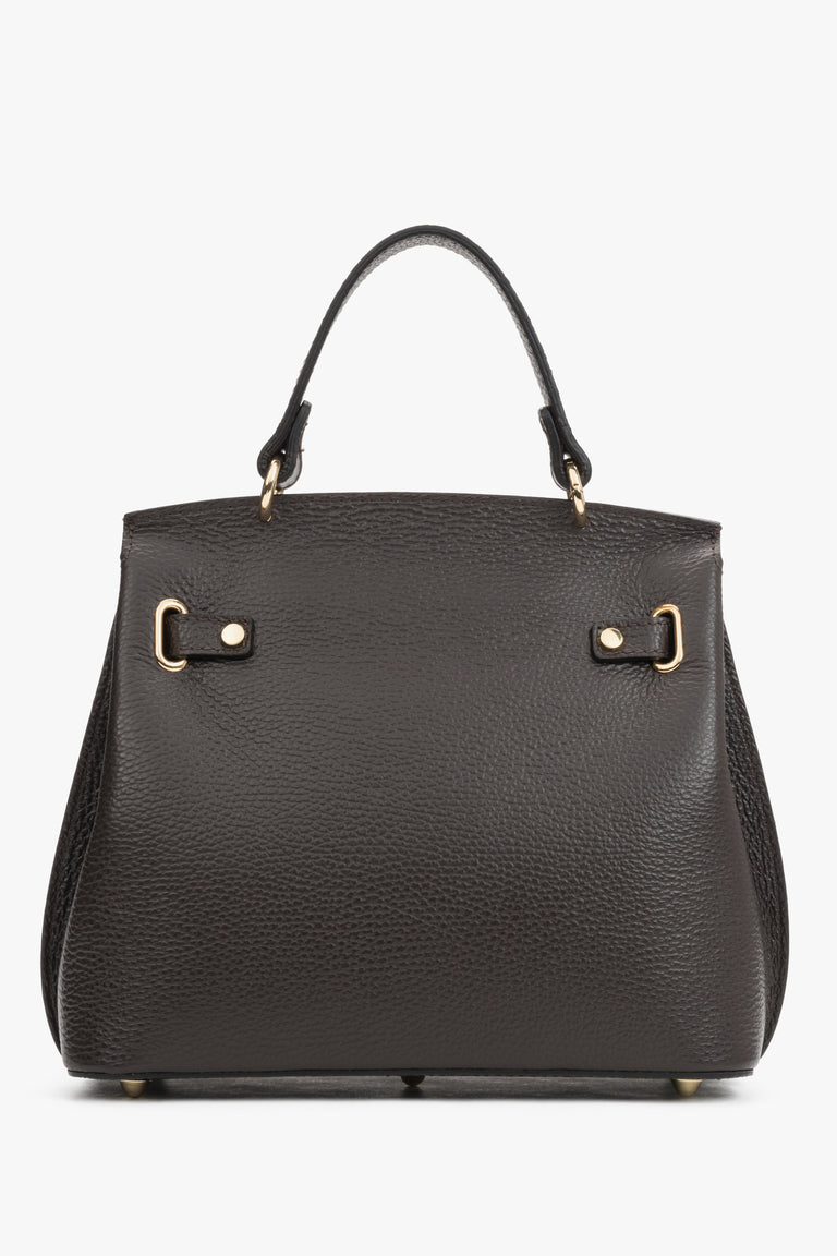 Women’s dark brown Italian premium textured genuine leather satchel bag Estro.