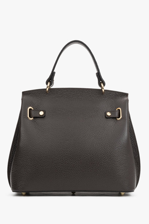 Women’s dark brown Italian premium textured genuine leather satchel bag Estro.