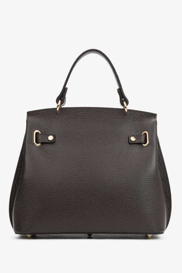 Women’s dark brown Italian premium textured genuine leather satchel bag Estro.