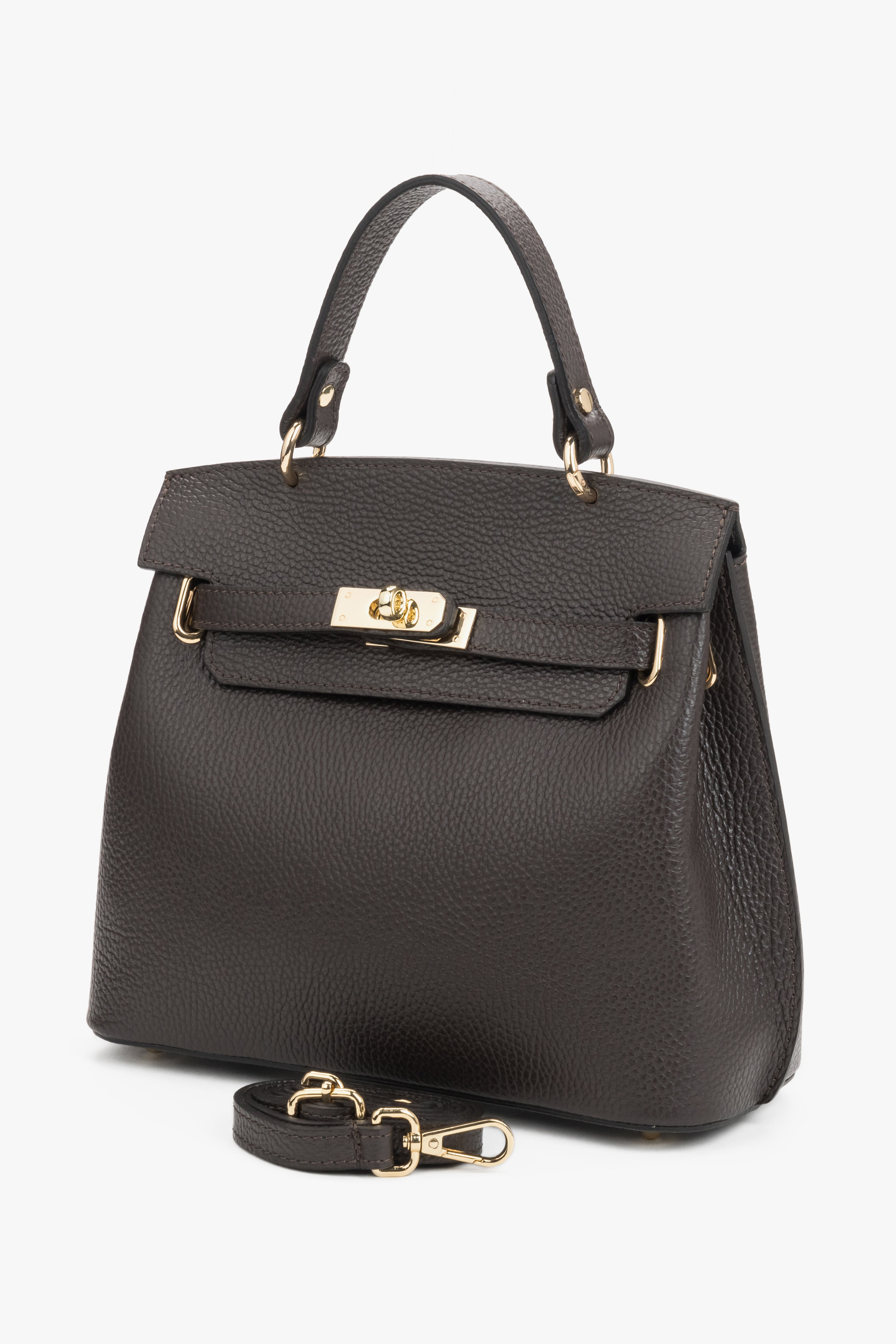 Dark brown women’s Italian premium textured genuine leather satchel bag Estro ER00120422.