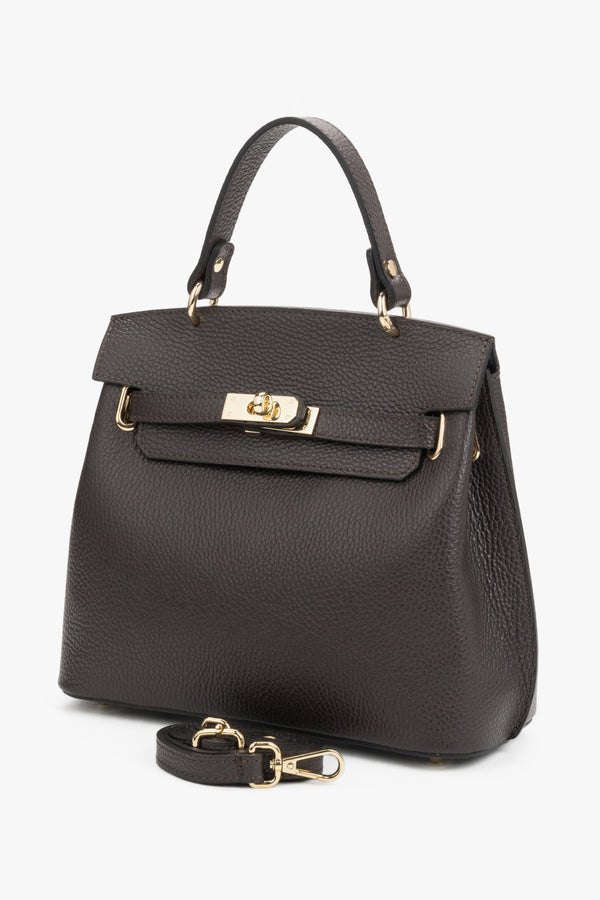 Dark brown women’s Italian premium textured genuine leather satchel bag Estro ER00120422.