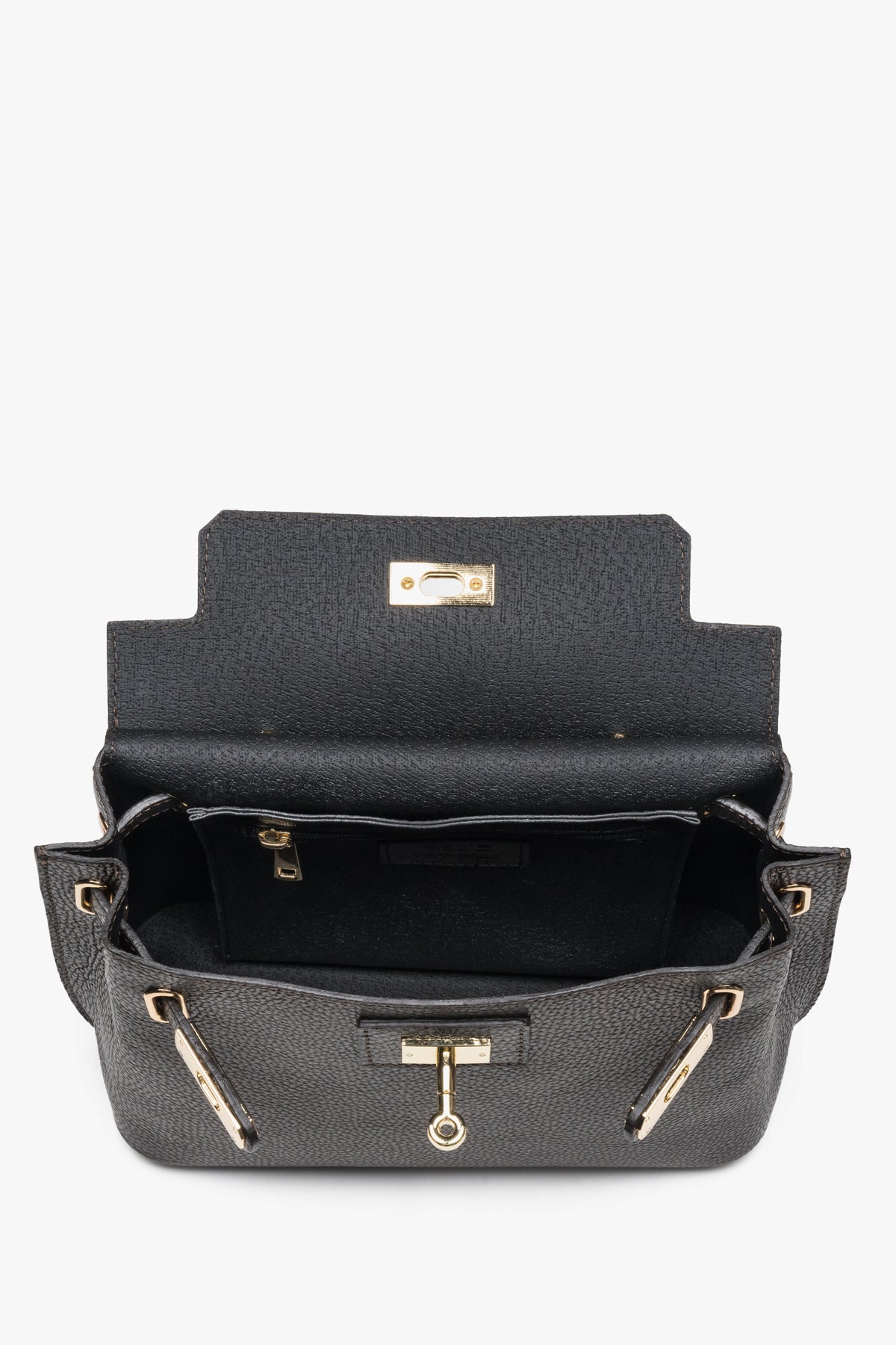Women’s satchel bag, dark brown, Italian premium textured genuine leather, Estro.
