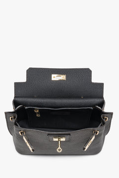 Women’s satchel bag, dark brown, Italian premium textured genuine leather, Estro.