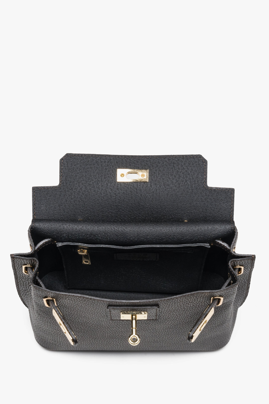 Women’s satchel bag, dark brown, Italian premium textured genuine leather, Estro.