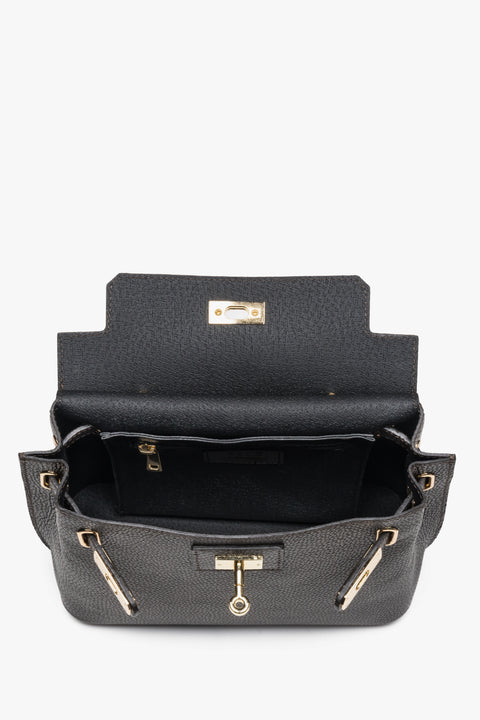 Women’s satchel bag, dark brown, Italian premium textured genuine leather, Estro.