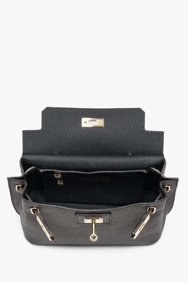 Women’s satchel bag, dark brown, Italian premium textured genuine leather, Estro.