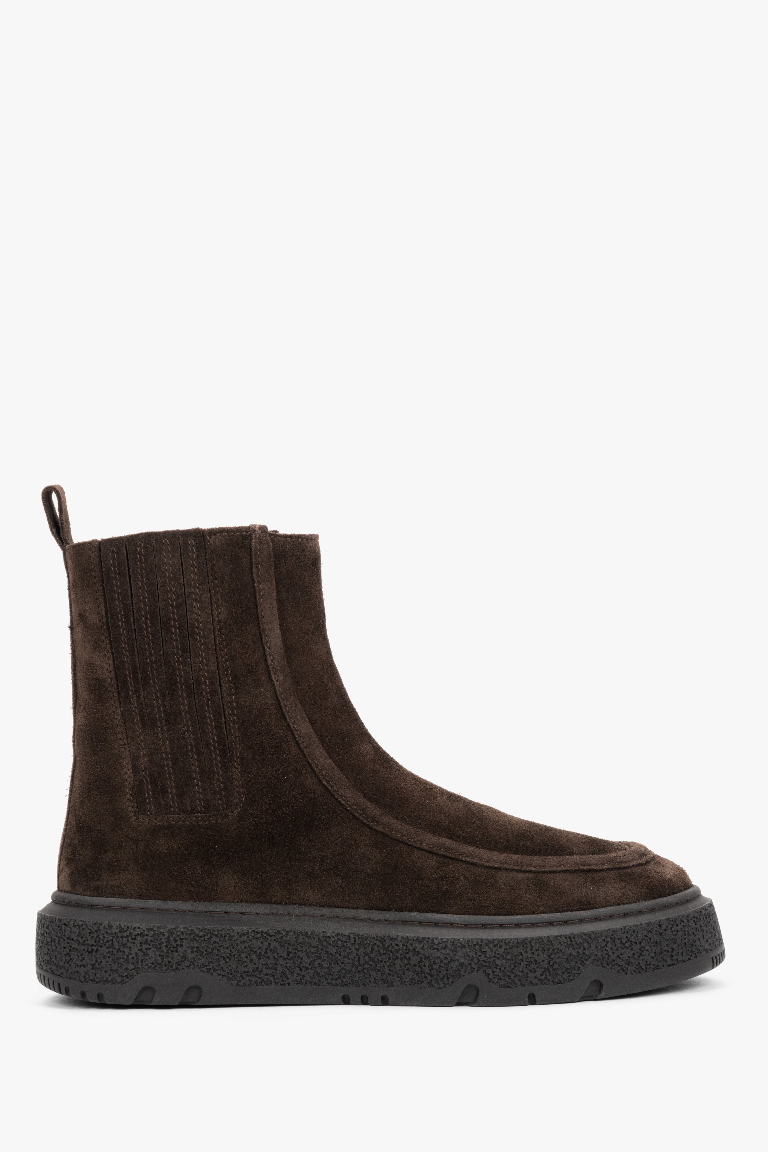 Women's Dark Brown Premium Italian Velour Ankle Boots with Textured Platform Estro ER00120800.