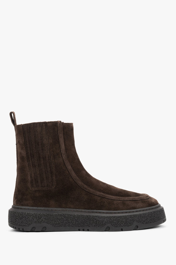 Women's Dark Brown Premium Italian Velour Ankle Boots with Textured Platform Estro ER00120800.