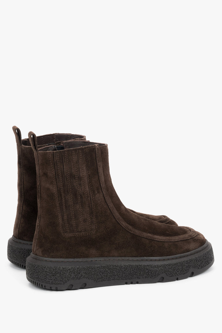 Dark brown premium Italian velour women's textured platform ankle boots, Estro.