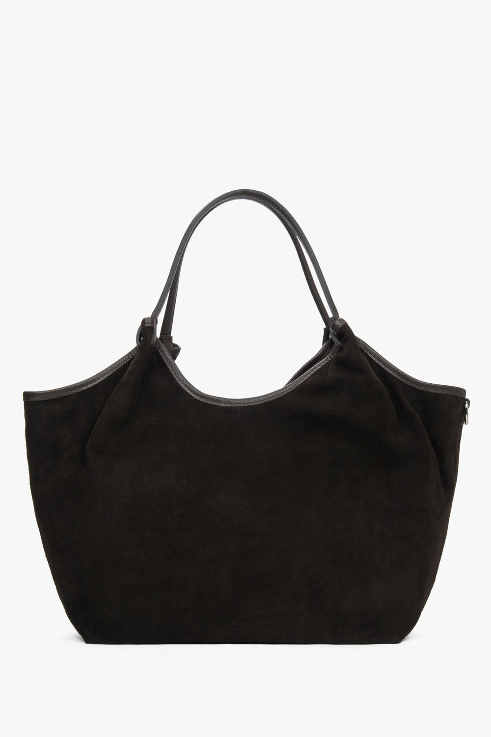 Women's Dark Brown Shopper Handbag made of Premium Italian Genuine Velour Estro ER00118337.