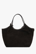 Women's Dark Brown Shopper Handbag made of Premium Italian Genuine Velour Estro ER00118337.