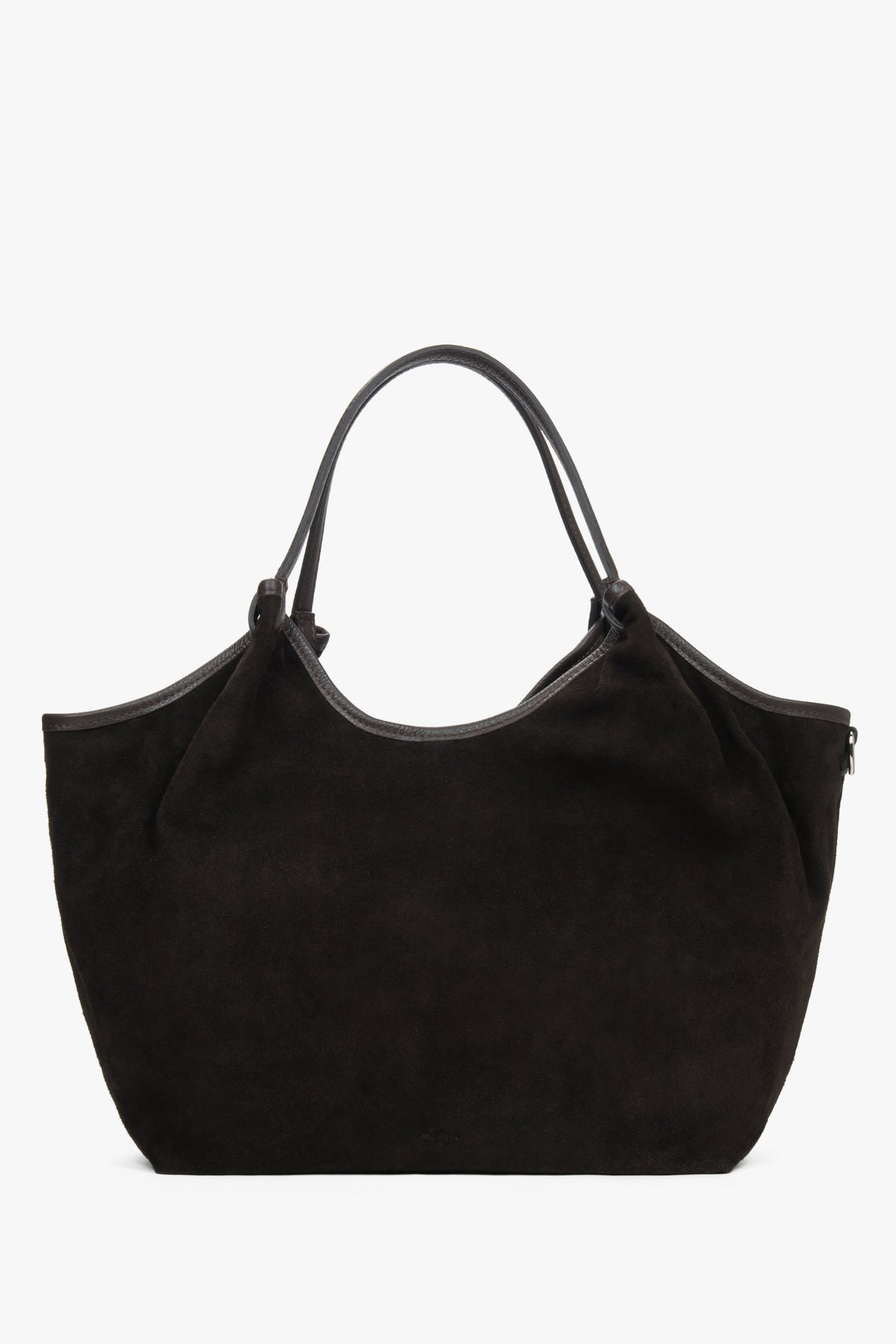 Women's Dark Brown Shopper Handbag made of Premium Italian Genuine Velour Estro ER00118337.