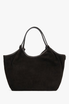Women's Dark Brown Shopper Handbag made of Premium Italian Genuine Velour Estro ER00118337.
