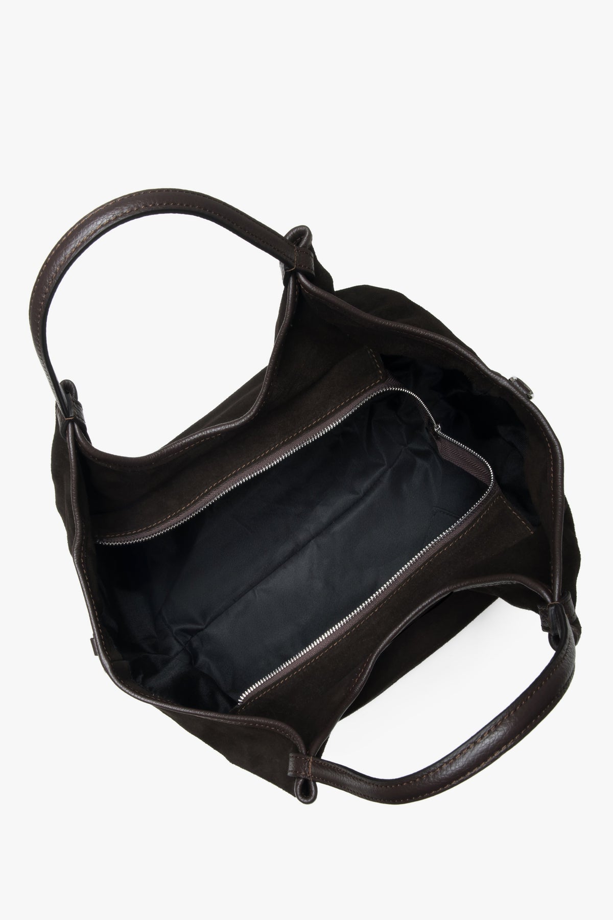 Women's dark brown shopper handbag made of Premium Italian Genuine Velour.