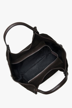 Women's dark brown shopper handbag made of Premium Italian Genuine Velour.