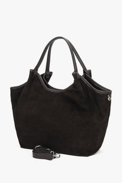 Women's dark brown shopper handbag made of Premium Italian Genuine Velour Estro ER00118337.