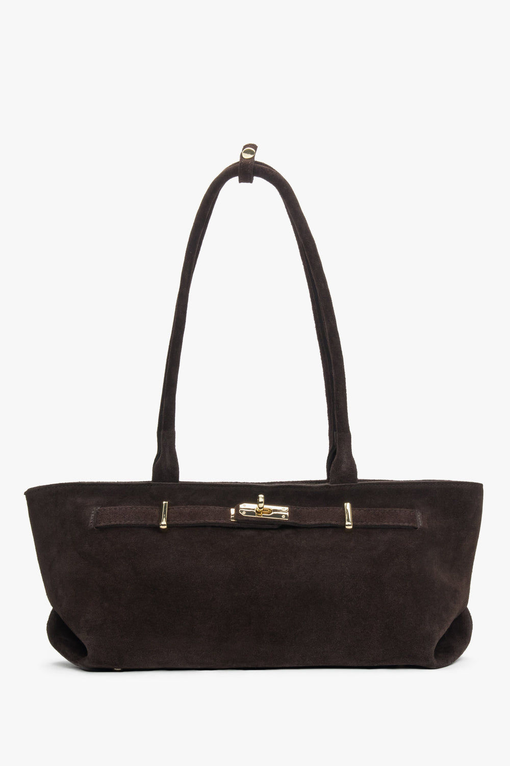 Women's Dark Brown Italian Velour Tote Handbag with Long Handles Estro ER00118347.