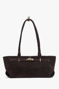 Women's Dark Brown Italian Velour Tote Handbag with Long Handles Estro ER00118347.