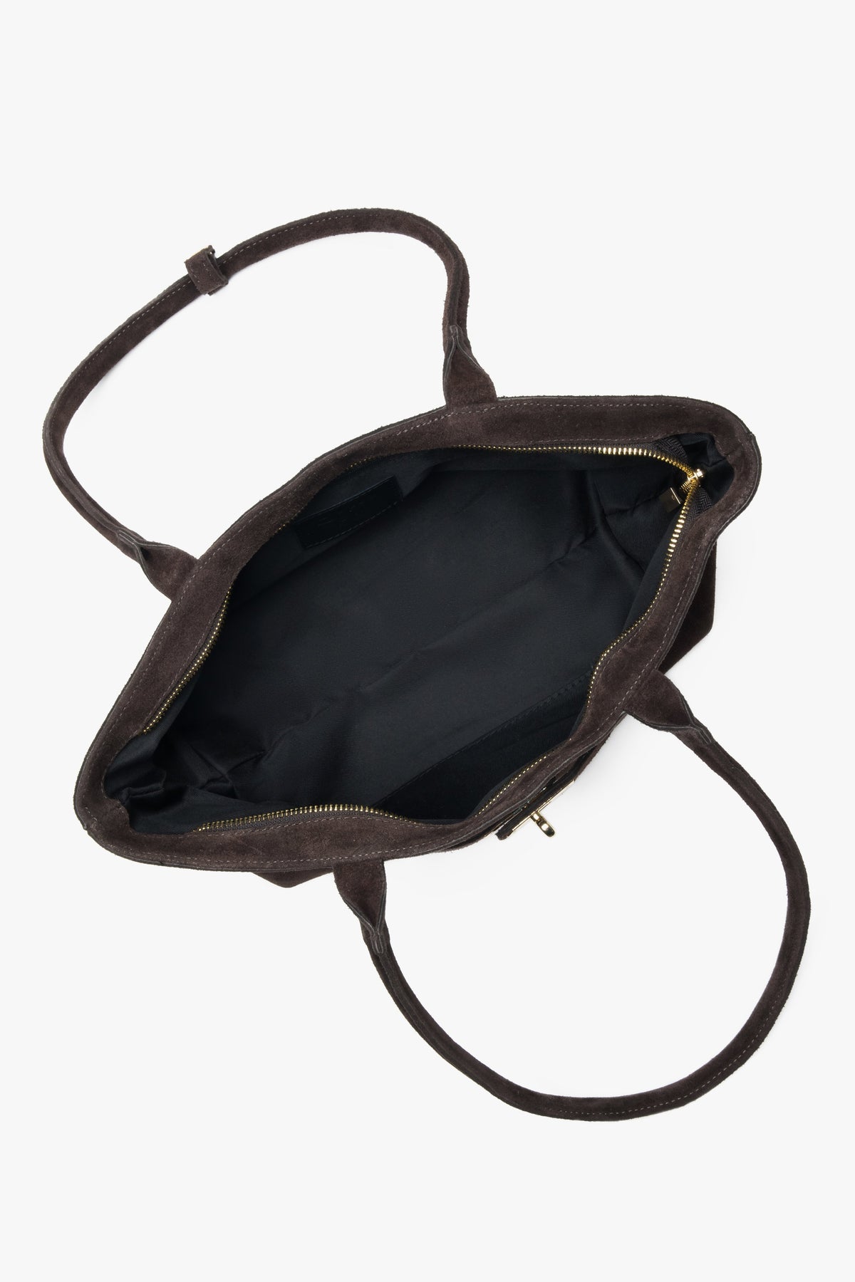 Women's dark brown tote handbag made of Premium Italian Genuine Velour with long handles Estro ER00118347.