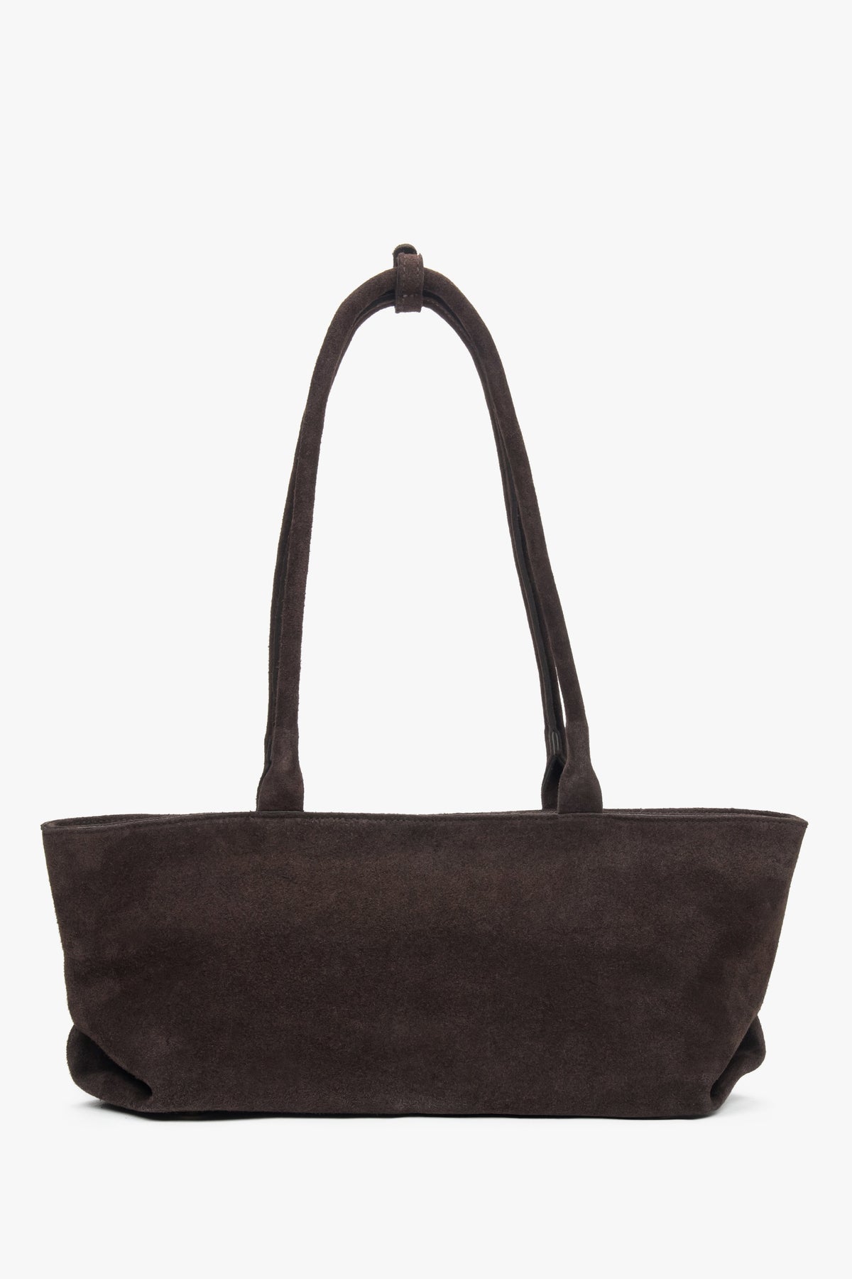 Women's tote handbag, dark brown, made of Premium Italian Genuine Velour, with long handles, Estro ER00118347.