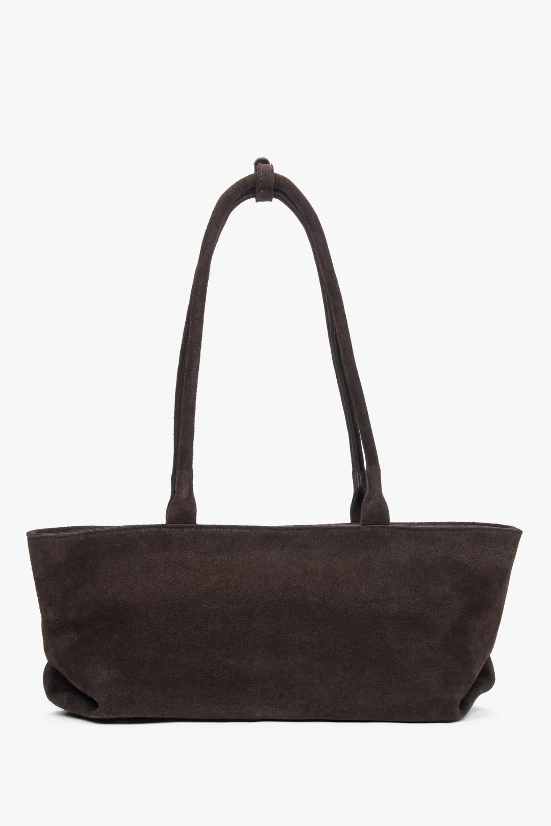 Women's tote handbag, dark brown, made of Premium Italian Genuine Velour, with long handles, Estro ER00118347.