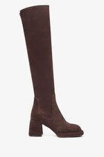 Women's Dark Brown Knee-High Boots with Stretch Shaft made of Genuine Velour Estro ER00116766.