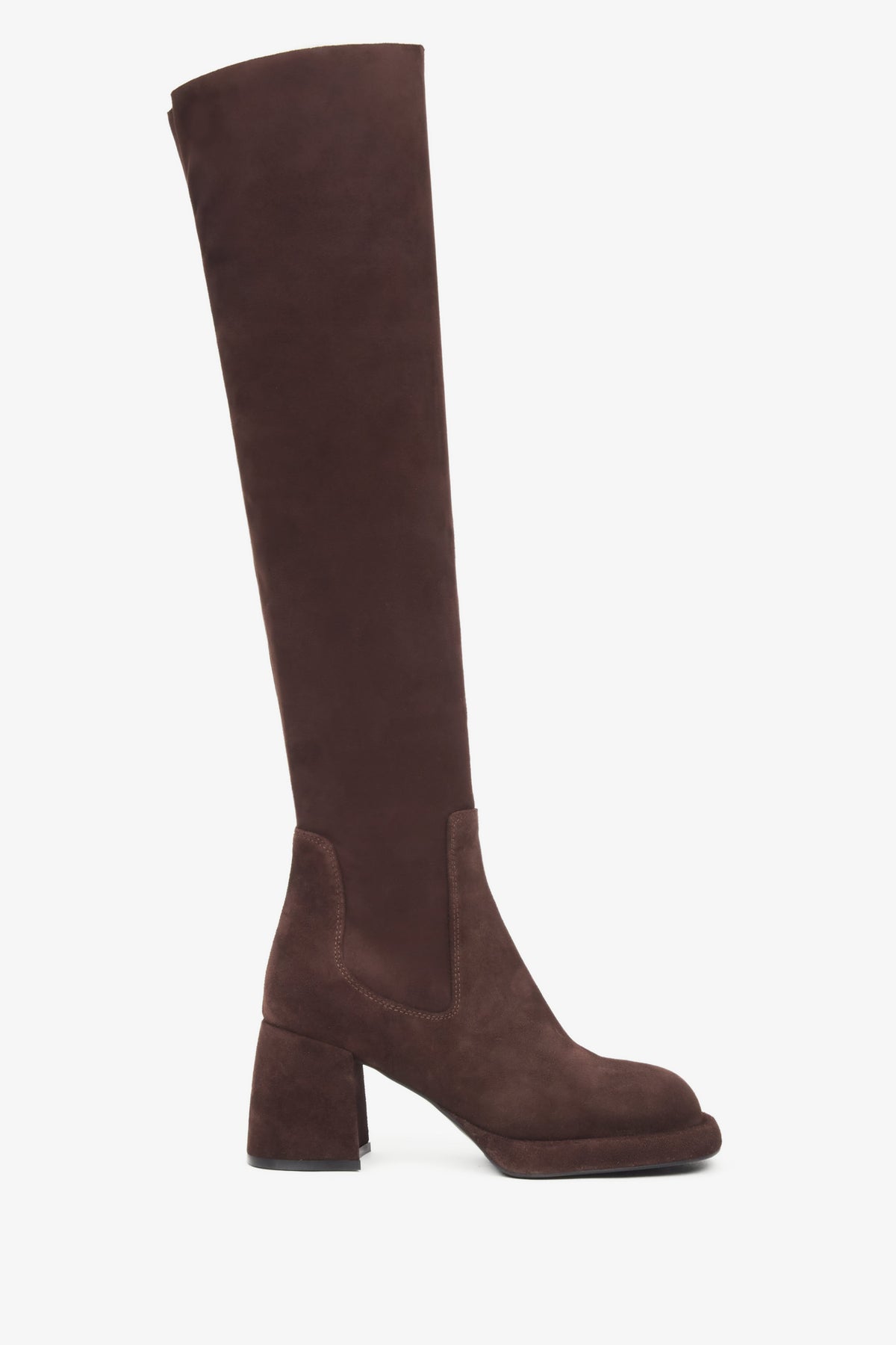 Women's Dark Brown Knee-High Boots with Stretch Shaft made of Genuine Velour Estro ER00116766.
