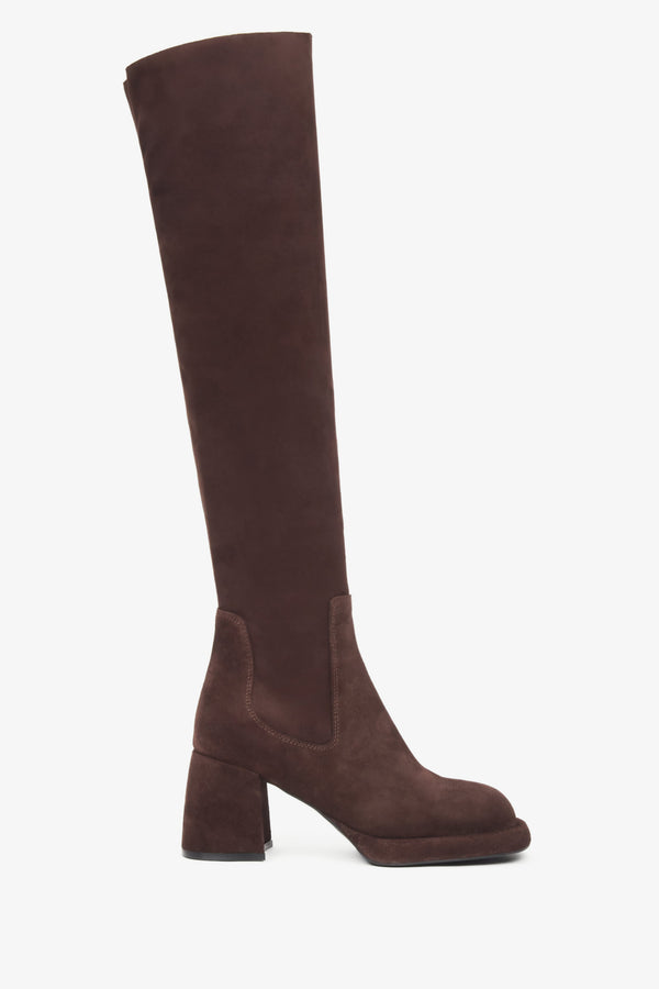 Women's Dark Brown Knee-High Boots with Stretch Shaft made of Genuine Velour Estro ER00116766.
