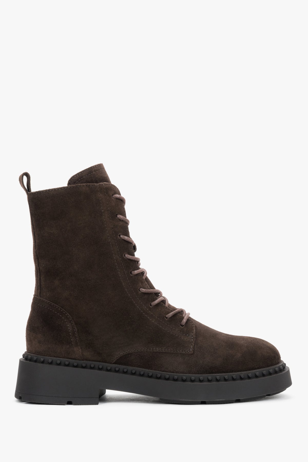 Women's Dark Brown Lace-Up Ankle Boots with Chunky Soles in Premium Italian Genuine Velour Estro ER00120802.