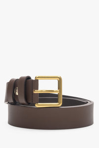 Women's Dark Brown Leather Belt with a Gold Buckle and a Tapered End Estro ER00113196.