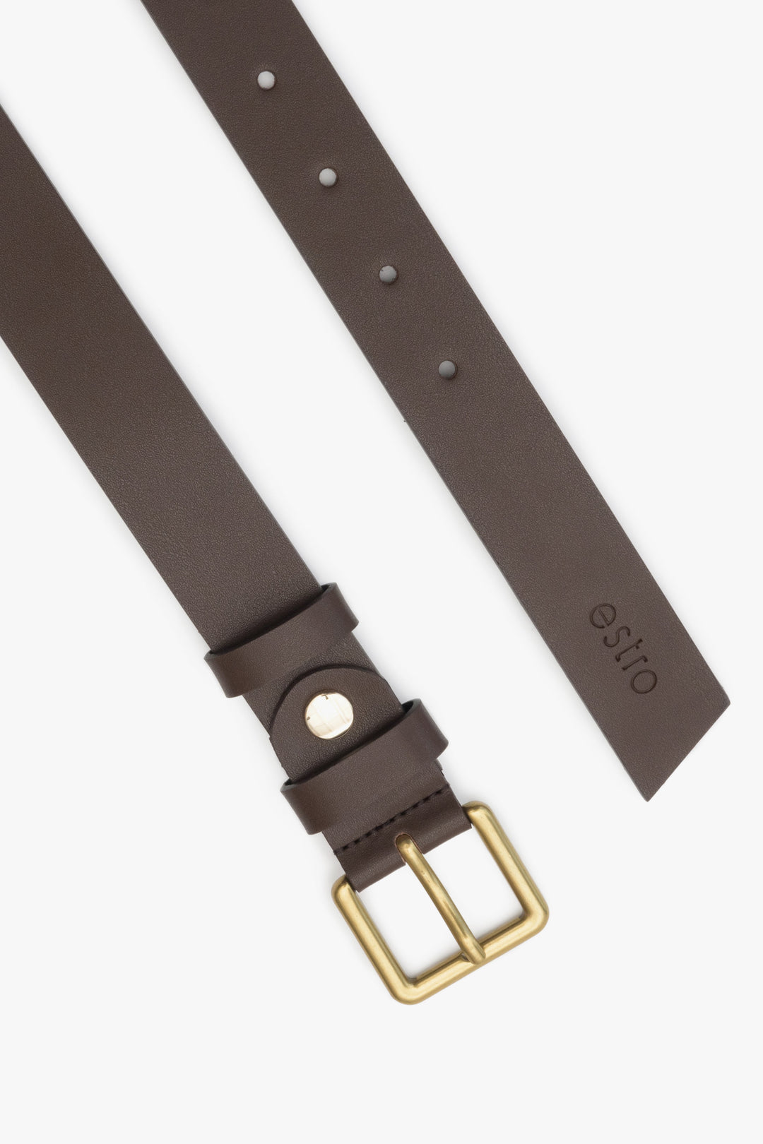 Women's brown leather belt with a gold buckle by Estro.