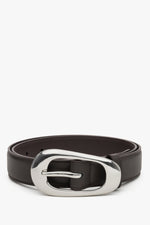 Women's Dark Brown Leather Belt with Smooth Texture & Large Oval Buckle Estro ER00120716