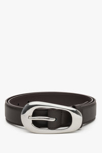Women's Dark Brown Leather Belt with Smooth Texture & Large Oval Buckle Estro ER00120716