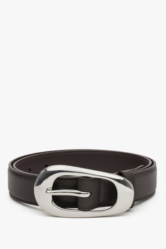 Women's Dark Brown Leather Belt with Smooth Texture & Large Oval Buckle Estro ER00120716