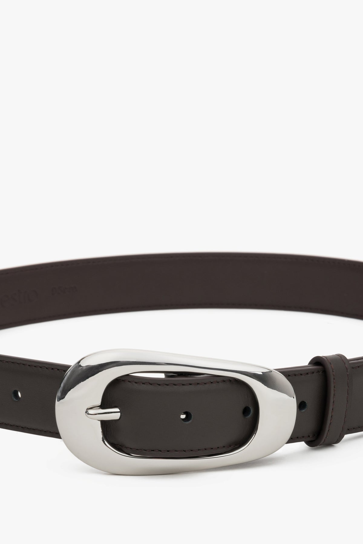 Close-up of smooth dark brown leather texture.